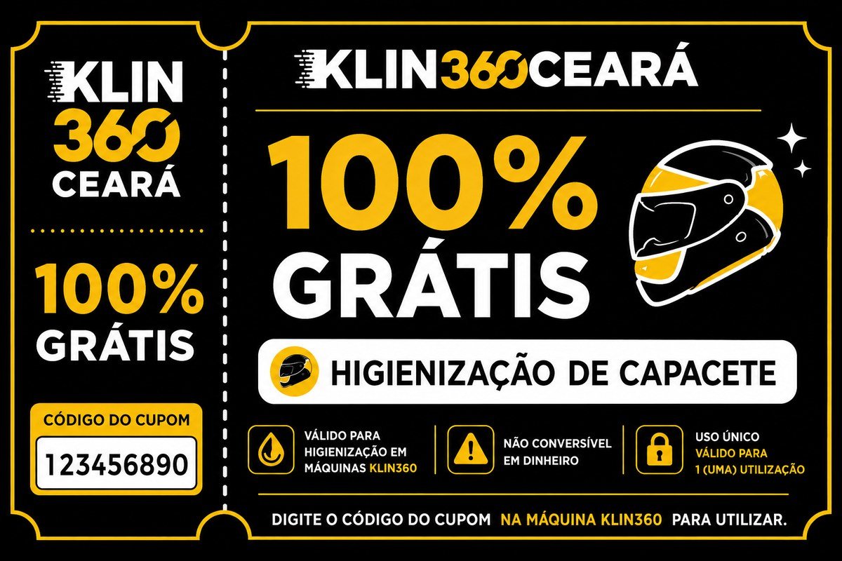 Cupom de Higienização de Capacete 100% grátis — KLIN360 Ceará